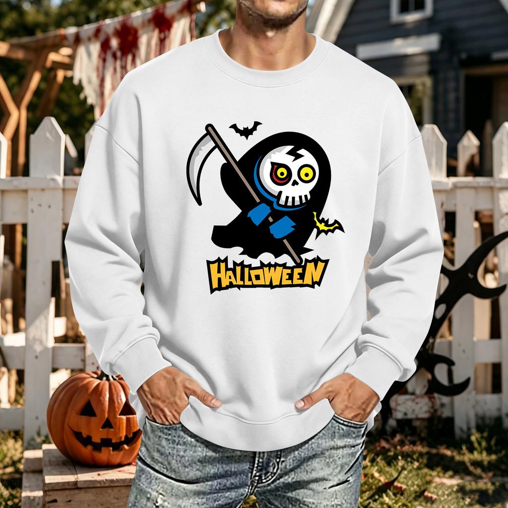 Men's Halloween Printed Long Sleeve T-Shirt Crewneck Casual Sports Top Unisex for Couples