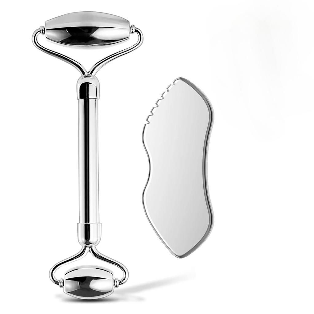 1/2/3 Piece Stainless Steel Facial Roller and Gua Sha Massage Tool Set Metal Beauty Tools for Body, Face, Neck and Eyes
