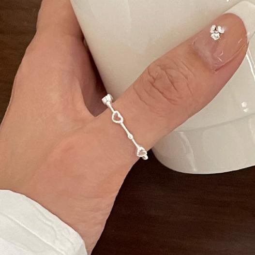 PONYKISS Sterling Silver Hollow Heart Geometric Rings for Women Minimalist Trendy Fine Opening Accessories