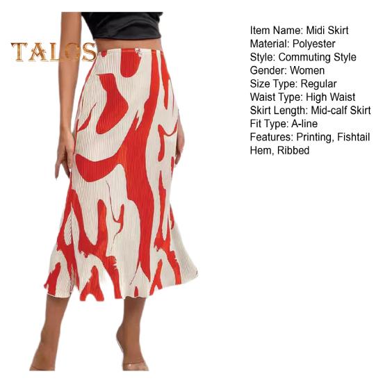Skirt Fishtail Geometric Women Print Aline Skirt High Waist Large Hem Ribbed Office Lady Skirt Workwear