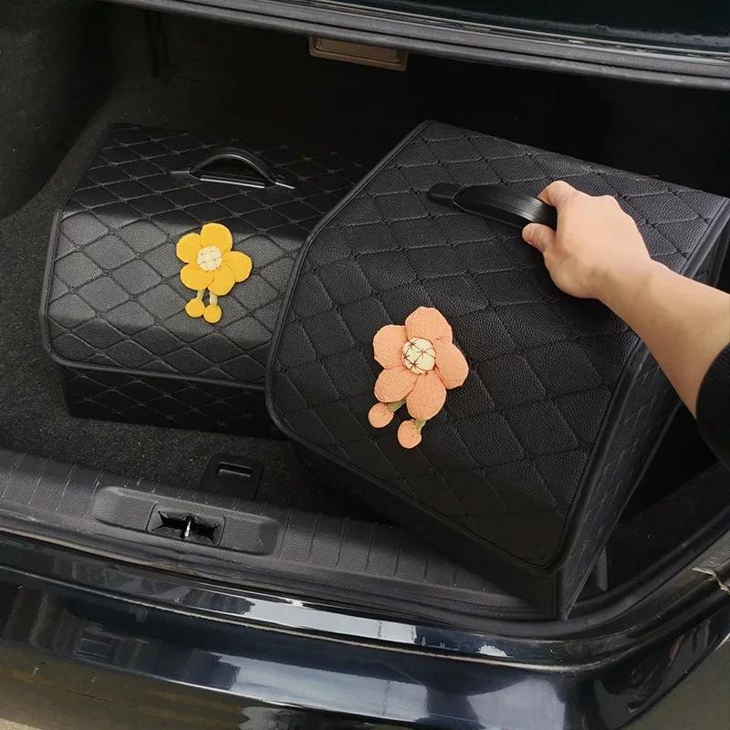Large Capacity Car Trunk Organizer Box Household Multiuse Storage Bag Foldable Leather Stowing Tidying Emergency Storage Boxes