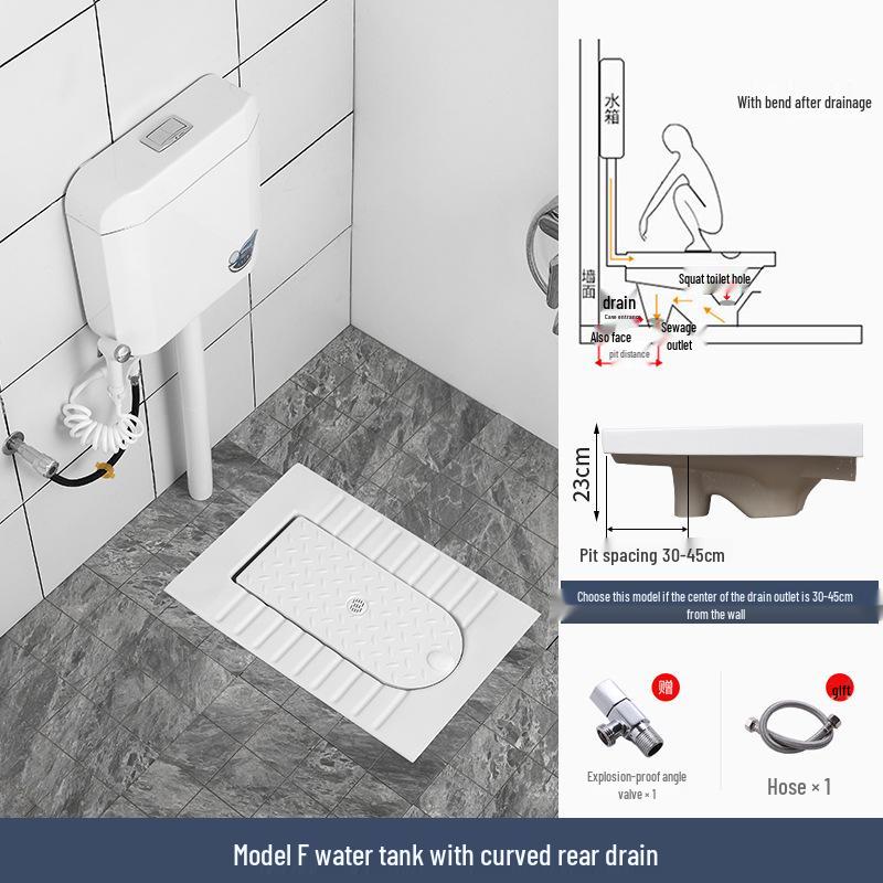 Compact Ceramic Squat Toilet with Flip Lid and Cover Plate