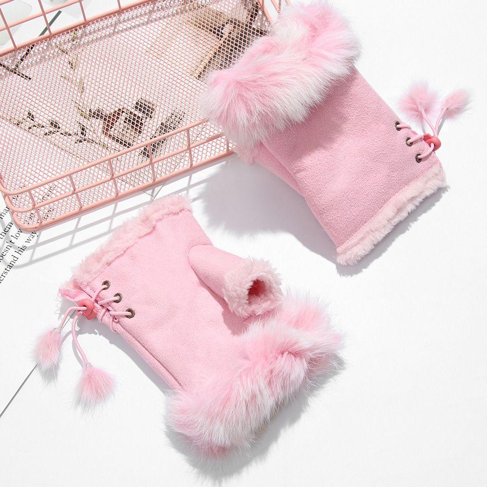 Winter Thicken Keep Warm Female Fashion Accessories Plush Mittens Fingerless Gloves Elastic Gloves
