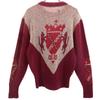 30s Vintage Emblem Pattern Long Sleeve Sweater Bordeaux Knit Men's Used