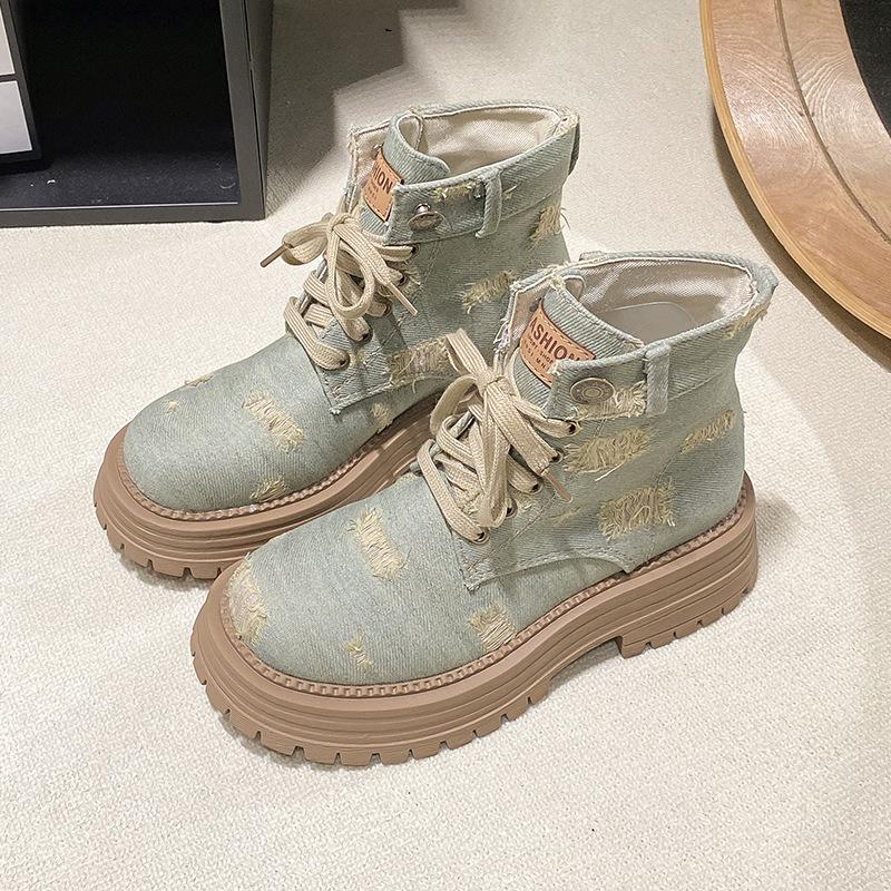 

Ретро ковбойские ботинки Martin, женская мода, универсальные короткие ботинки в британском стиле, классные ботинки на толстой подошве 40 небесно-голубой
