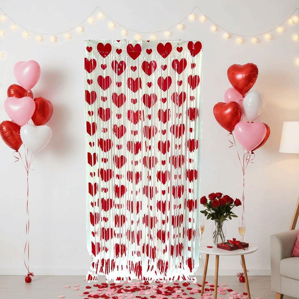Hanging Valentine's Day Party Backdrop Foldable Streamers Curtains  Valentines Day