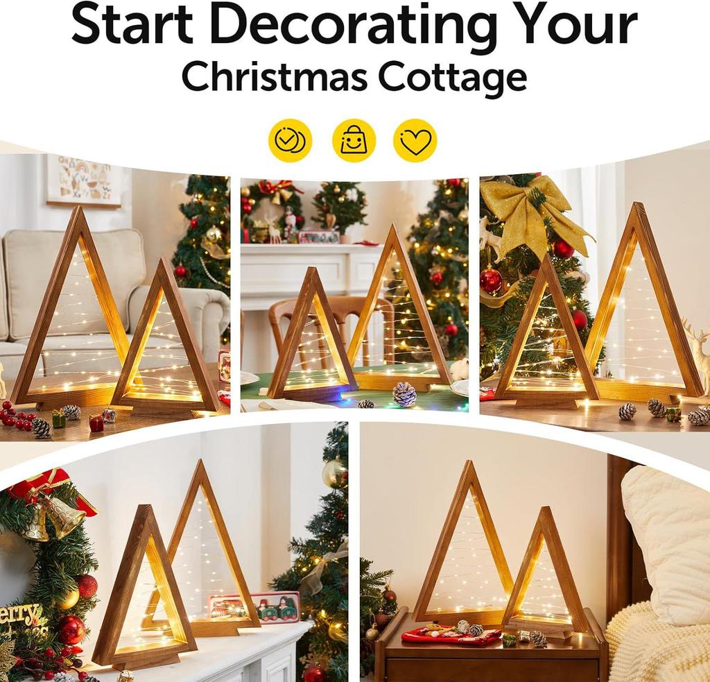 Wooden Luminous Christmas Tree Ornament with String Lights