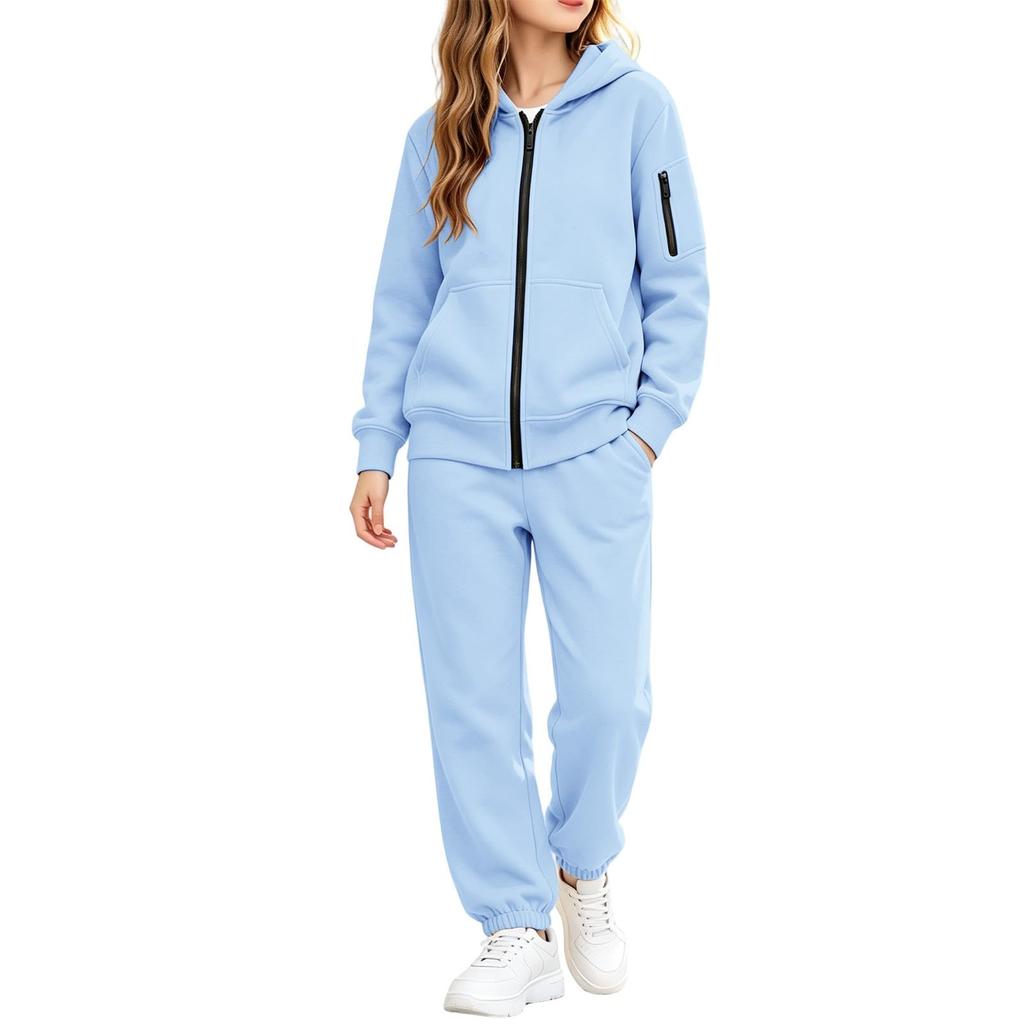 Kids Zip Hoodie and Jogger Pants Set - Two Piece Track Suit, Color Casual Outfit for Boys Girls
