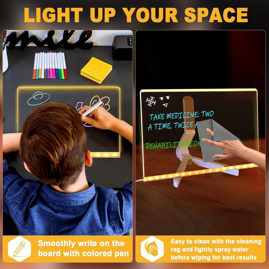 Lumiboard LED Drawing Board, Light Up Acrylic Dry Erase Board 11.8x7.9” with Stand, LED Note Board with Colors, Acrylic Message Writing Board with