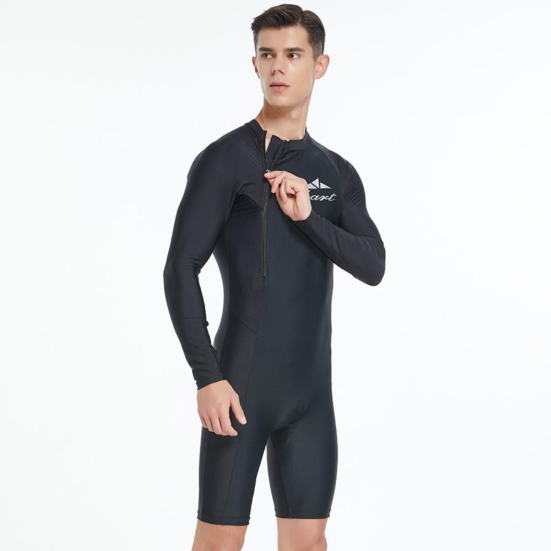 Shark Bart Men's Long-Sleeve Quick-Dry Sunscreen Nylon Swimsuit with Front Zipper