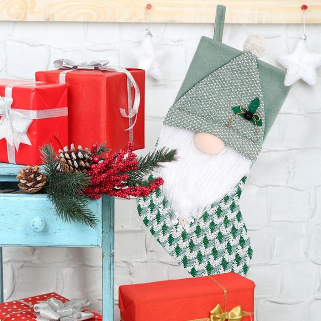 1pc Green Knitted Christmas Stockings, Dwarf Pattern Festive Candy Bags for Toys Treats, Mantle Door Wall Tree Holiday Decor