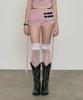 NO EXTRA TOUCH Velvet Shirred Belted Micro Shorts (Pink) / 26Smsp002Pi