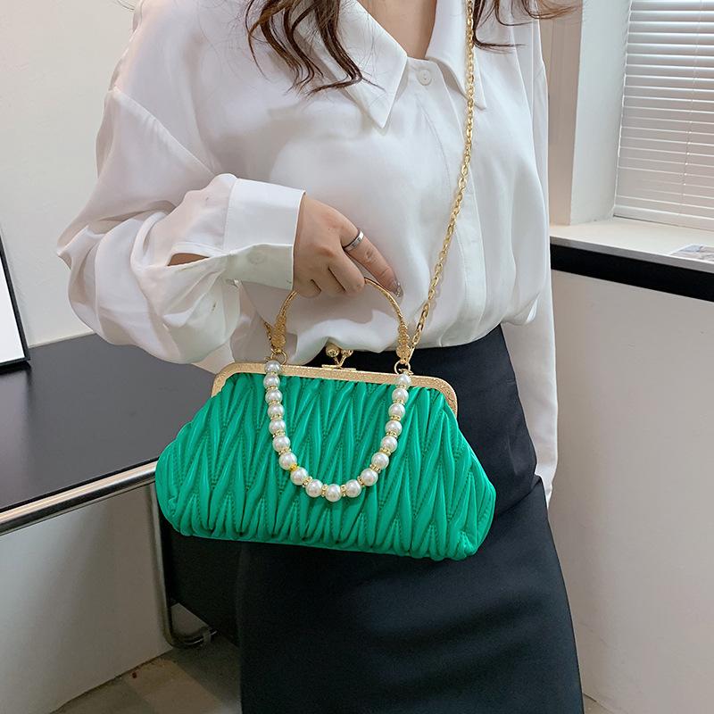 Schoolbag Women's Blue New Casual Small Fragrant Style Character Embroidery Thread Beaded Shoulder Messenger Bag Dinner Bag