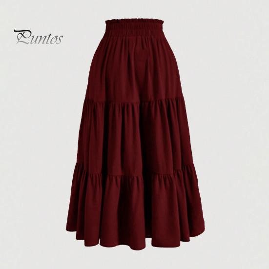 Stil boem fustă de vară pentru femei, talie înaltă elastică, cu cordon reglabil, culoare solidă, linie A