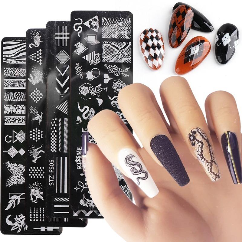 1Pc Snake Nail Art Stamping Plates Wild Animal Prints Leopard Tiger Skins Nail Stencils Flower Lace Stamping Templates
