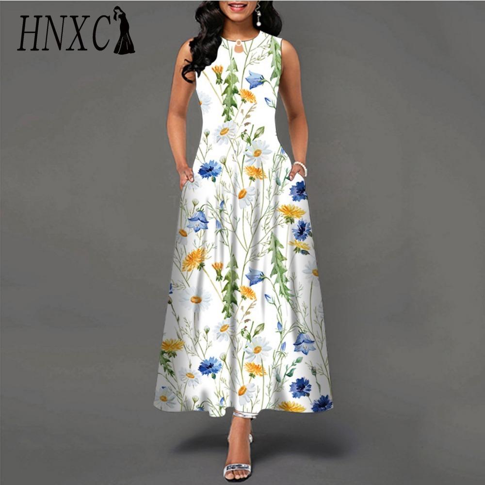 

HNXC 48 цветов Новое женское свободное винтажное платье с оборками и цветочным принтом Платье Befree Майки для большой летней вечеринки Элегантные платья макси XXXXXL