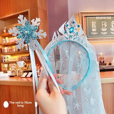 Ice Princess Hair Accessories Set: Wand, Long Veil, Crown, & Headband for Girls' Performances & Birthday Gifts
