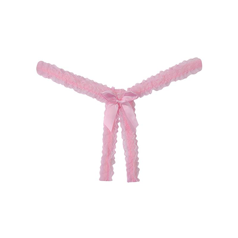 Sexy Bow Lace Thongs Transparent Open-Crotch Lingerie Women's Underpants