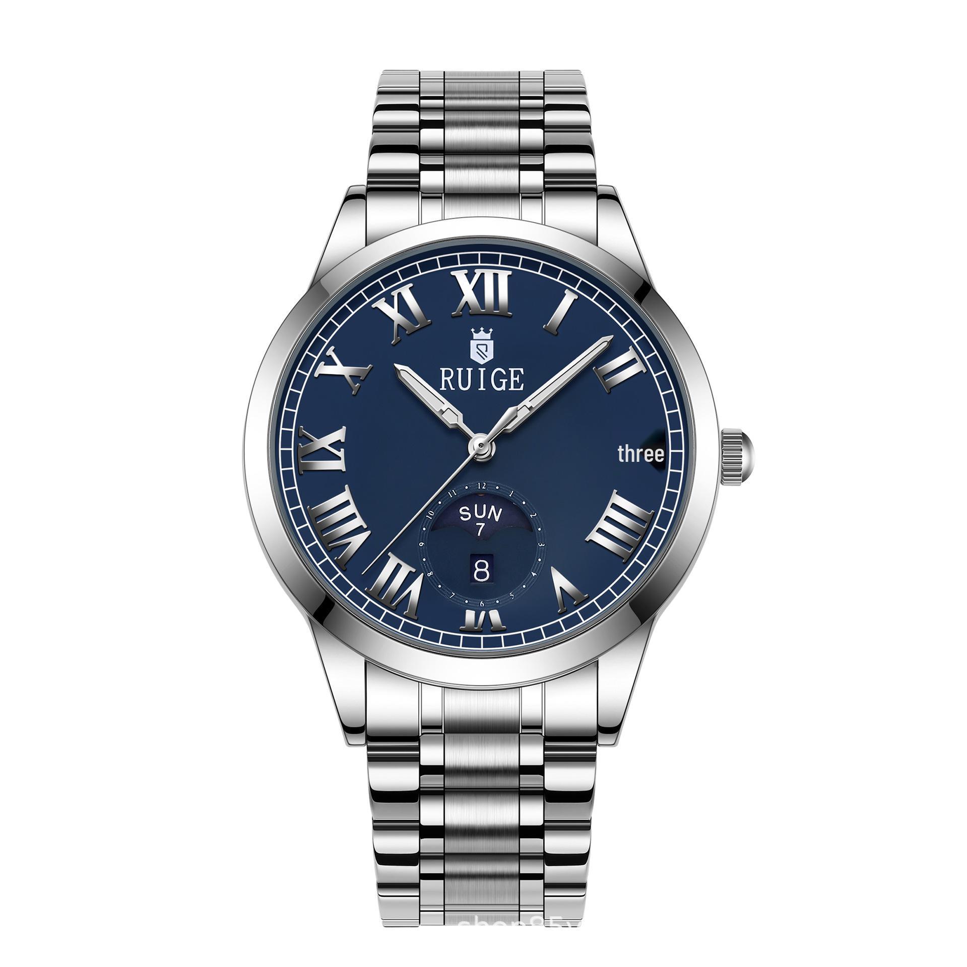 RUIGEi Men s Automatic Mechanical Watch - Hollow Design, Calendar, Waterproof, Luminous, Fashionable Wristwatch синий
