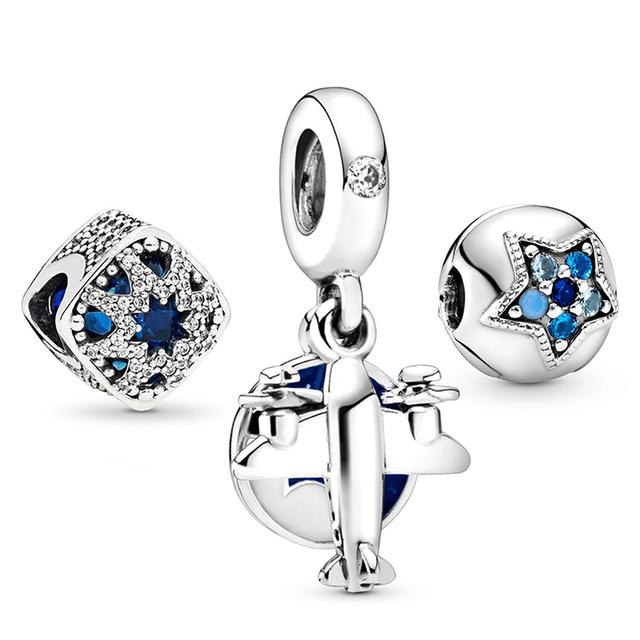 3pcs /Lot Blue Enamel Globe Charms Beads Star Pendant Fit Diy Brand Charm Bracelets Necklaces For Women Fashion Jewelry Making