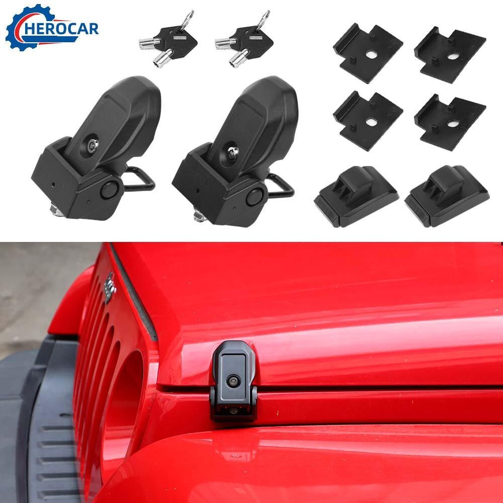 2X Aluminum Alloy Lockable Hood Catch Latch Buckle For Jeep Wrangler JK JL JT