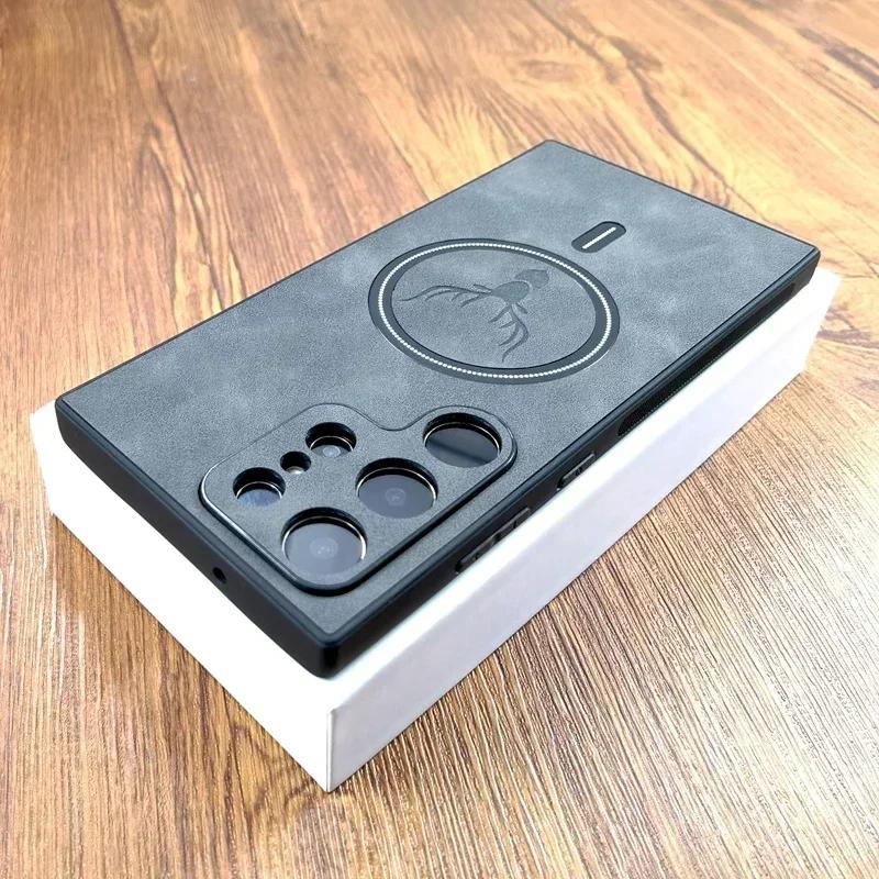 For Magsafe Wireless Charge Case For Samsung S24 S23 S22 S21 Note 20 S25 Ultra Plus S24FE S25 Edge Luxury Leather Magnetic Cover