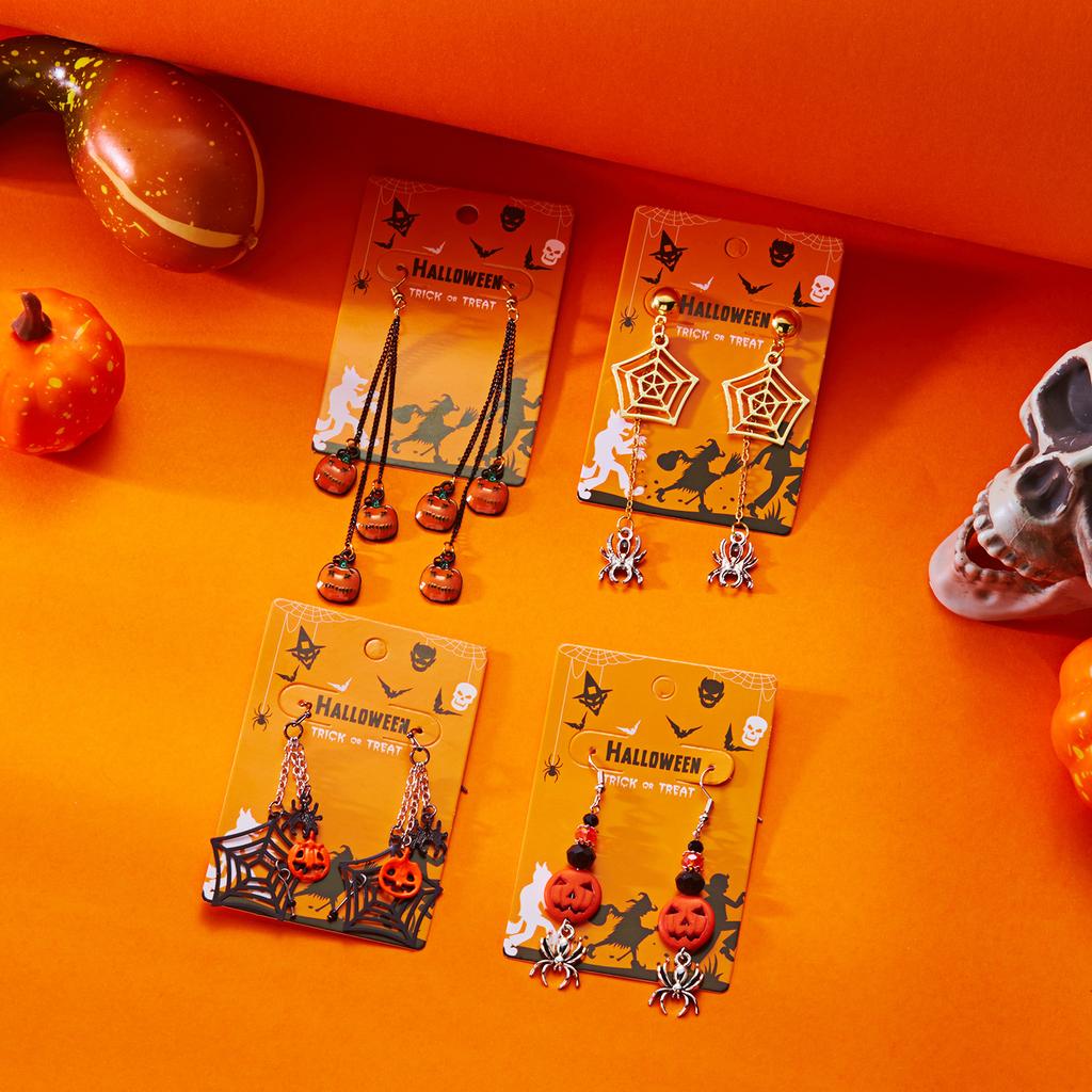 Trendige Halloween Spinnennetz Lange Quaste Hängende Ohrringe für Damen Übertriebene Kürbis Punk Gothic Mode Party Schmuck Geschenk