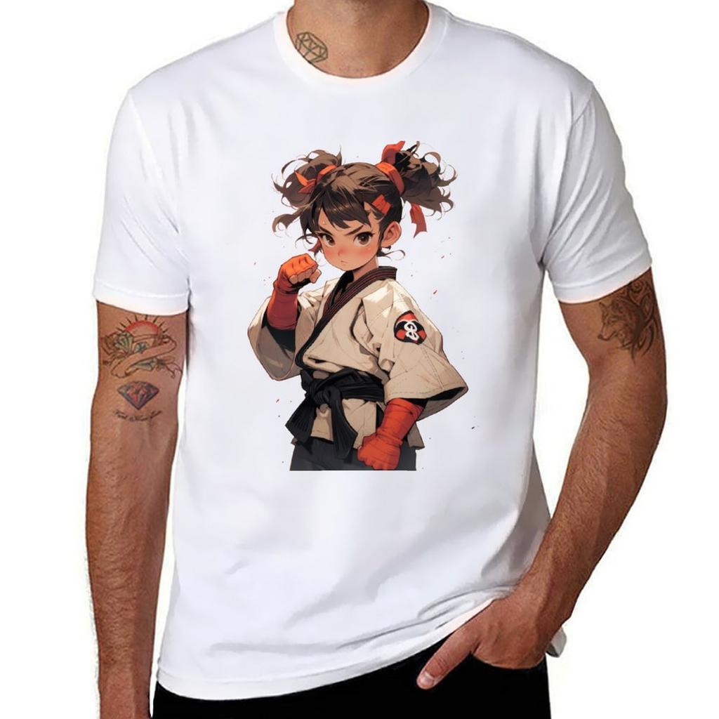Schattig Karate Meisje T-shirt Geurbestendig Top met Korte Mouwen