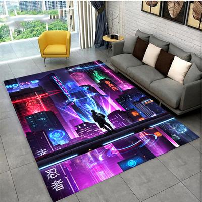 Cyberpunk Urban Nightscape Printed Carpet, Living Room Bedroom Home Decoration Carpet, Kitchen and Bathroom Anti-skid Mat