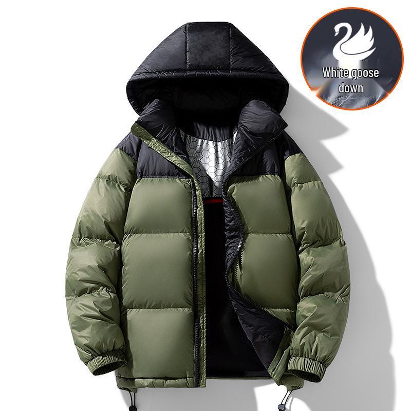 

Men s Winter White Goose Down Hooded Jacket: Loose Fit, Warm, Color Block Design, Trendy Versatile Outerwear M