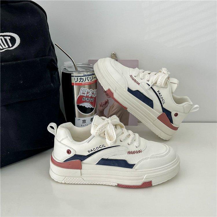 Little White Shoes Women's 2025 Spring New Platform Shoes Women's Leather Lace-up Casual Sports Round Head Board Shoes Women's