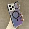 For iPhone 15 Pro Max Magnetic Case TPU Acrylic Phone Back Cover with Lens Film and Kickstand