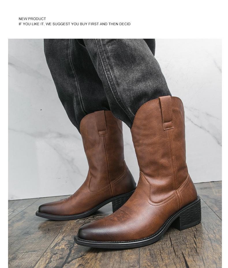 Men’s Mid-Calf Martin Western Cowboy Boots - Breathable, Embroidered, High-Top Pull-On Riding Boots for Autumn and Winter
