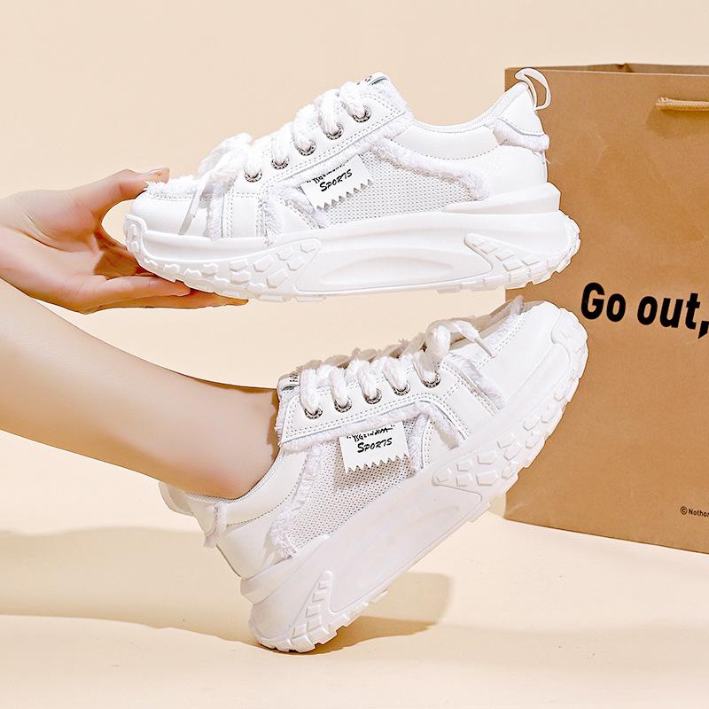 Spring Summer Increased 5CM Women Platform Sneakers High-quality Microfiber Leather Lace-up Women Vulcanized Shoes  Mujer