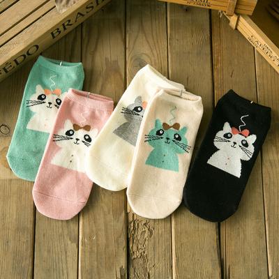1 Paar Damen Baumwollsocken Cartton Katze Süße Socken für Mädchen Famale Niedliche Kleidersocken Lässig Sommer Niedlich Bequeme Kurze Socken