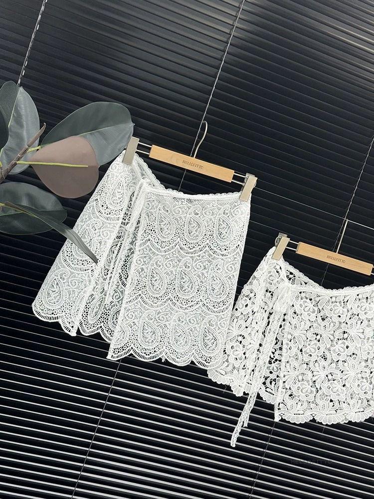 Gonna Corta in Garza Floreale di Pizzo Coreano con Laccetto sul Fondo - Grembiule Versatile Stile 2025
