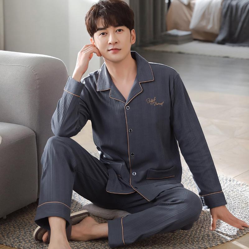 Pajamas Men'S Long-Sleeved Pure Cotton Spring And Autumn Men'S Cotton Loose Large Size Men'S Green, Medium Autumn And Winter Loungewear Set