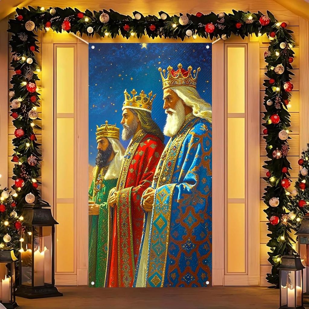 Feliz Dia De Reyes Door Cover 35x71 Inch Three Kings Day Porch Banner Epiphany Decorations Wise Men Celebration Backdrop for Home Office For Girls or