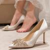 Maogu Satin Rhinestone Crystal Shallow Pumps Stiletto High Heel Luxury Women's Shoe 2024 Spring White Women Bridal Wedding Shoes