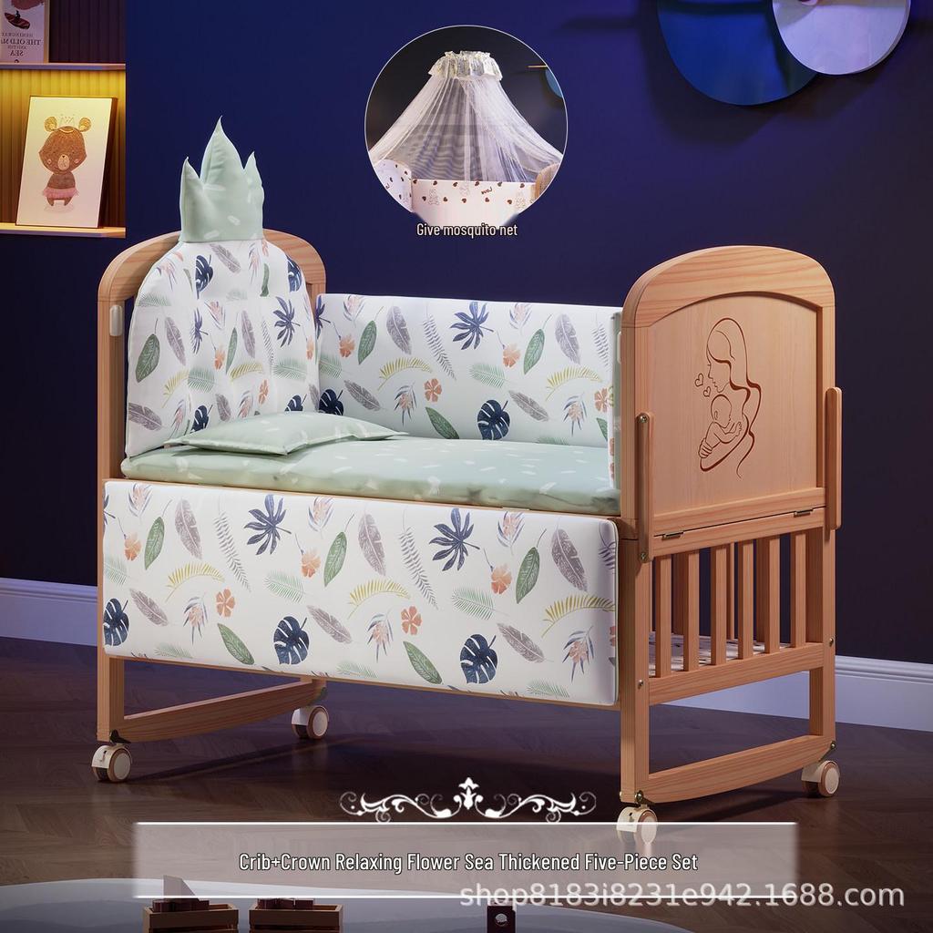 Movable Solid Wood Baby Crib & Rocking Cradle