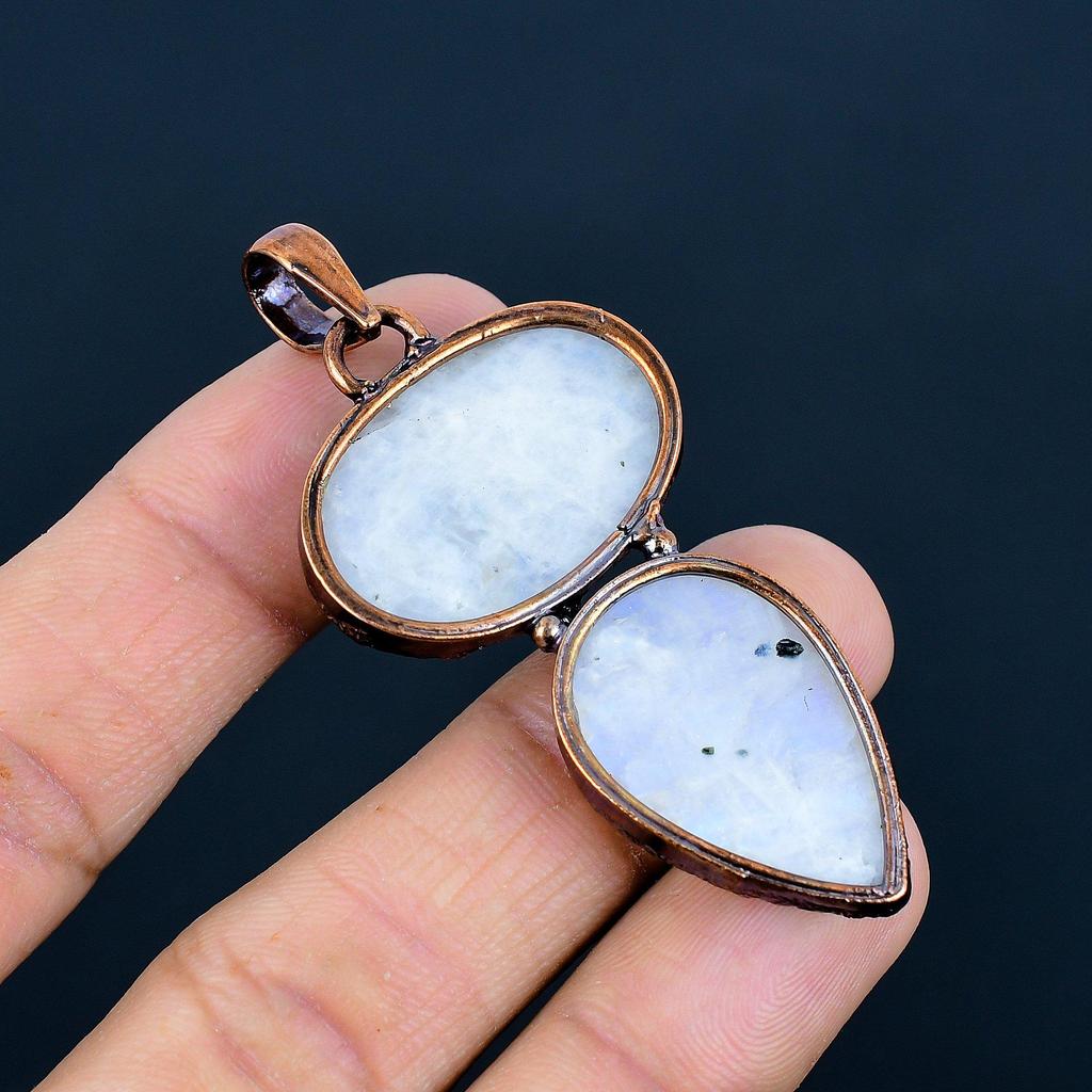 Rainbow Moonstone Pendant Gemstone Jewelry, Copper Electroformed Pendant, Handmade Beautiful Jewelry Pendant