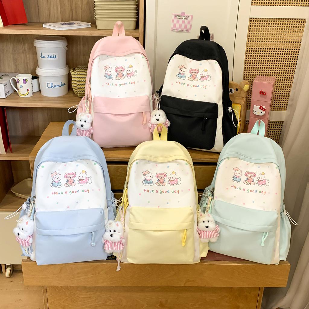 Schoolbag Polka Dot Printing Student Schoolbag Contrasting Color Student Schoolbag Leisure Commuting Backpack Large Capacity Lightweight Student