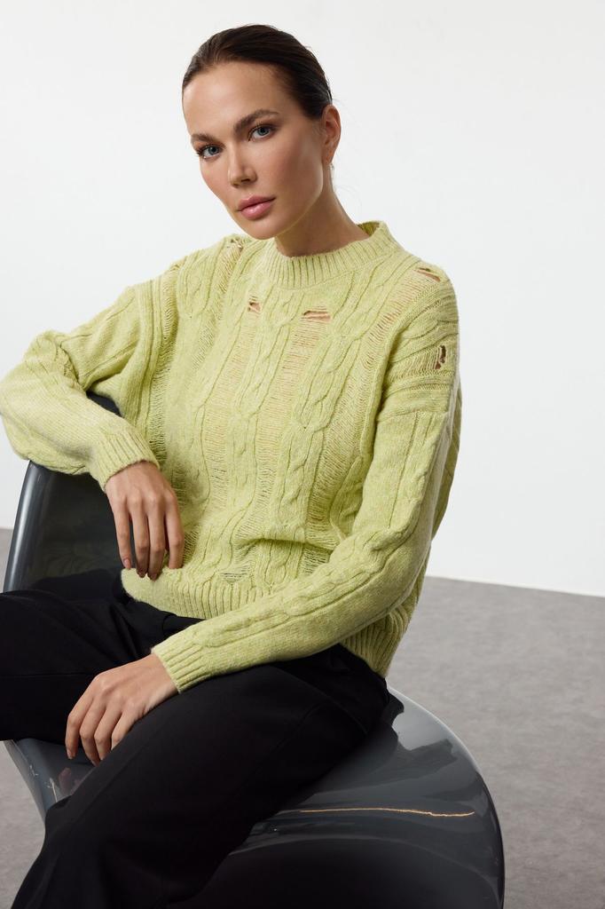 Women's Elegance Style Sweater Black Cotton Hair Knit Knitwear Sweater