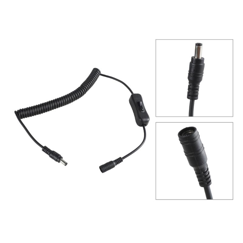5.5x2.1mm Male To Female Spring Extension Cable with Power Switching Button for Laptop Routers LED Light Fan Speaker