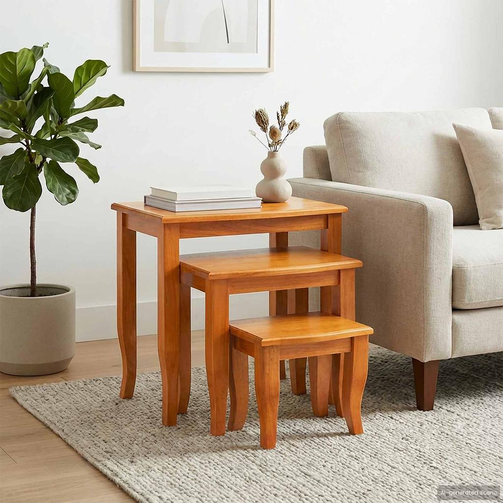 Nesting Side Tables Set 3 pcs Natural Solid Mahogany Wood