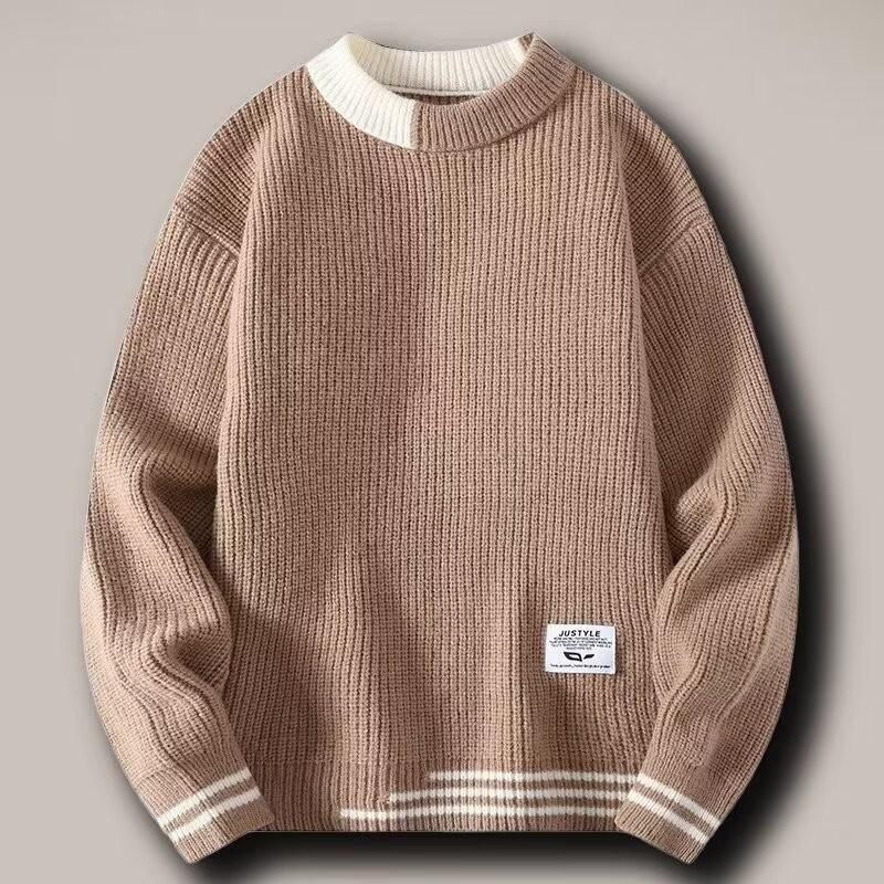 Men's Autumn/Winter Contrast Color Mock Neck Sweater: Trendy, Simple, and Handsome Knit Pullover