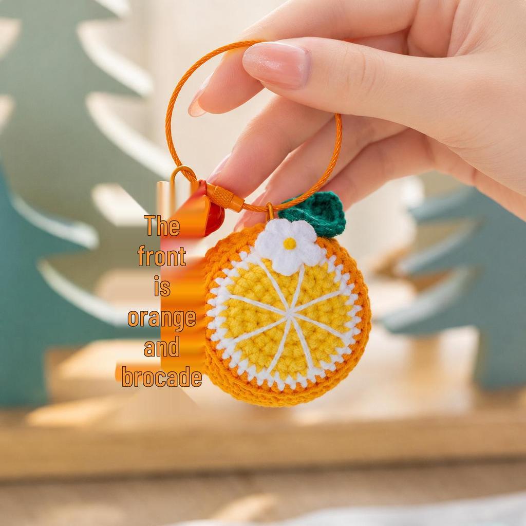 Hand-Knitted Apple & Persimmon Holiday Keychain Pendant