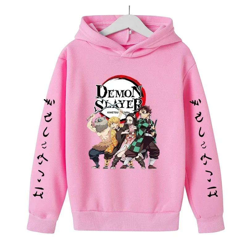 New Spring Autumn Demon Slayer Hooded Children's Hoodie Kids Clothing Hoodie Boys Long Sleeve Anime Yaiba Pullover Sweatshirt