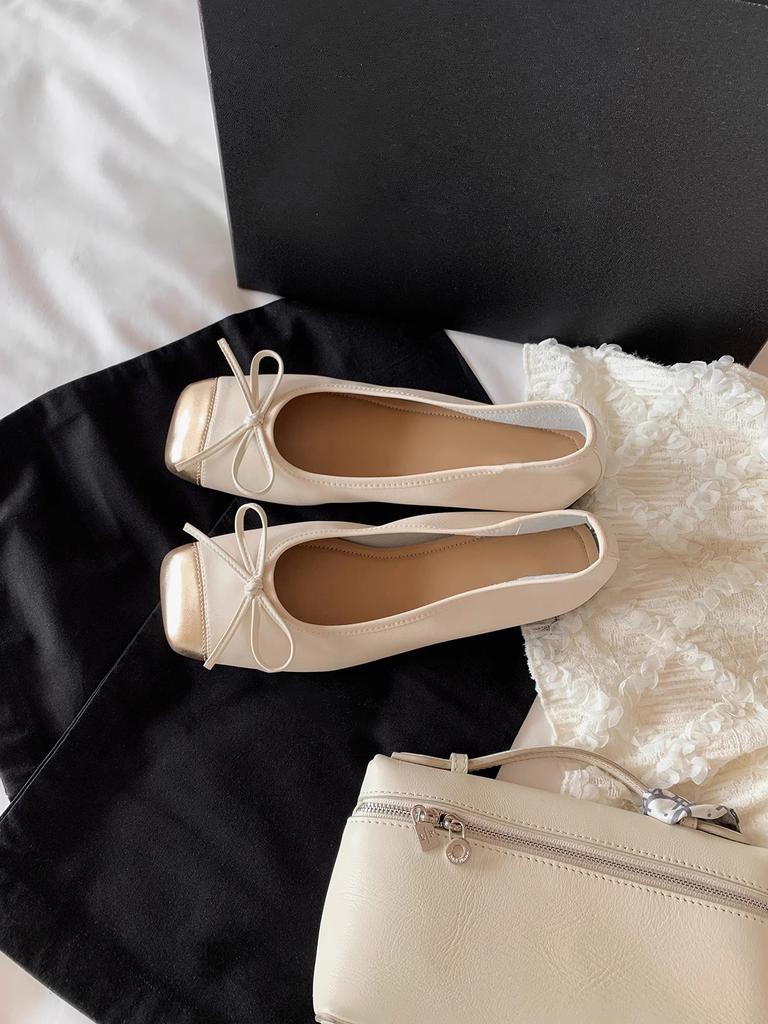 Grape Mother Huizhou Women's Shoes Summer Women's 2025 French Style Not Tired Feet Single Shoes Thick Sole Inner Height Increase Square Head Flat Sho