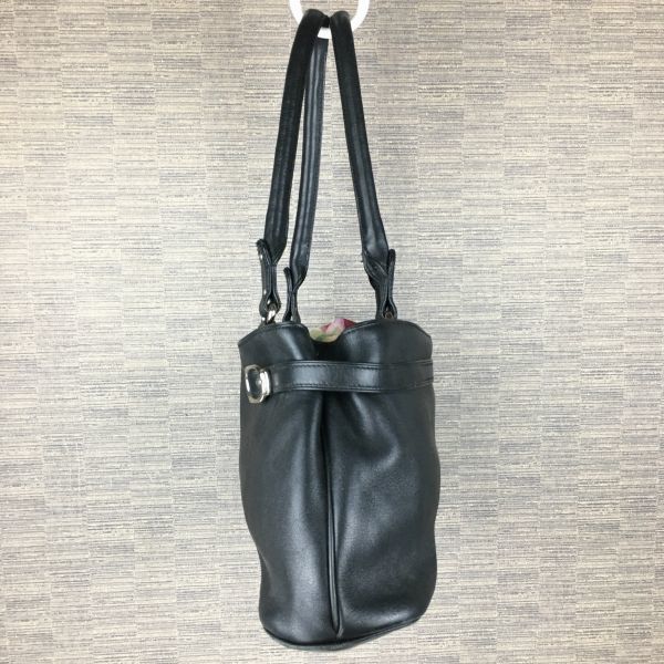 Cole Haan Leather Hand/Shoulder Bag Black with Scarf Decoration Stylish(USED)